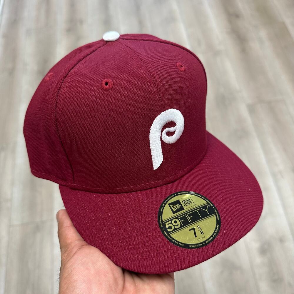 New Era Philadelphia Phillies Burgundy Fitted Hat Cap Size 7 5/8 B25